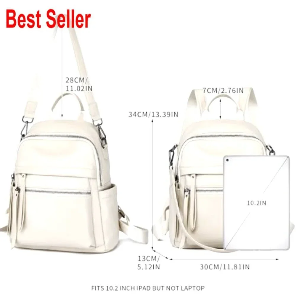 Full Grain Genuine Leather Backpack Purse Convertible Daypack Shoulder Bag